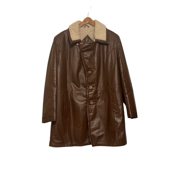Victoria Leather Vintage 70s 80s Leather Winter Coat Shearling Lined Size 40 (M) - Picture 2 of 14